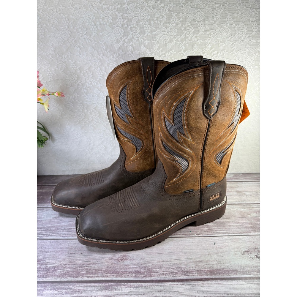 Ariat Work VentTEK Steel Toe Waterproof Western Boots Brown Mens 14D NEW